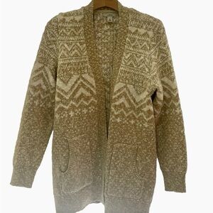 L.L. Bean Tan and Cream Patterned Cardigan